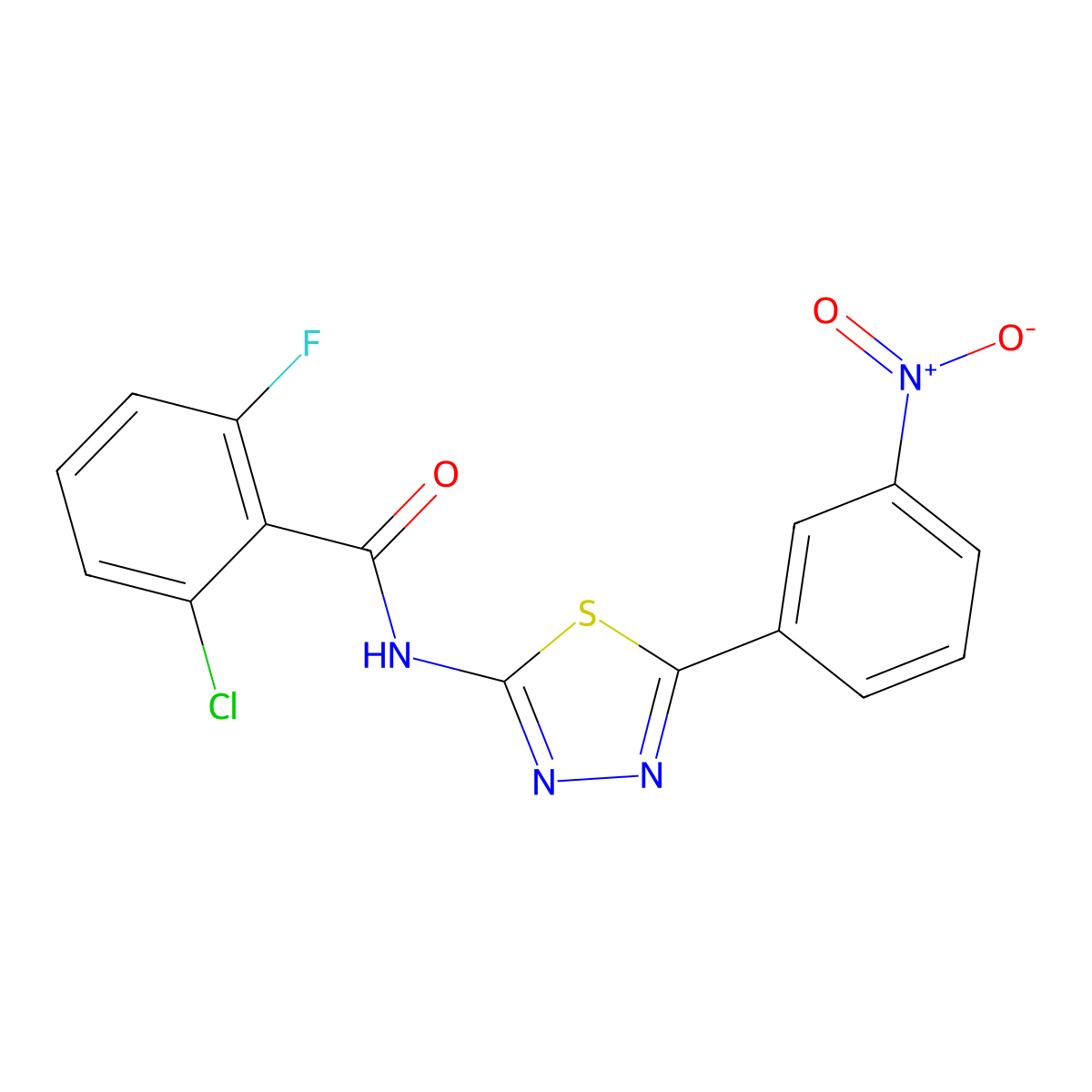 2-chloro-6-fluoro-N-[5-(3-nitrophenyl)-1,3,4-thiadiazol-2-yl]benzamide molecular structure, CAS 391862-49-0