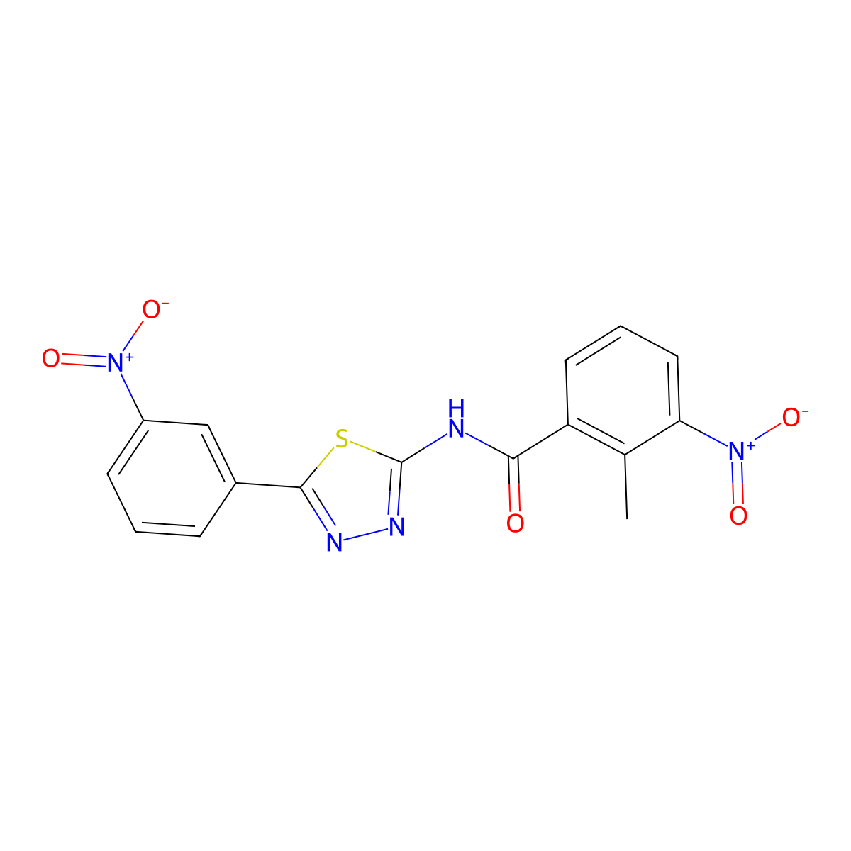 2-methyl-3-nitro-N-[5-(3-nitrophenyl)-1,3,4-thiadiazol-2-yl]benzamide molecular structure, CAS 391862-52-5