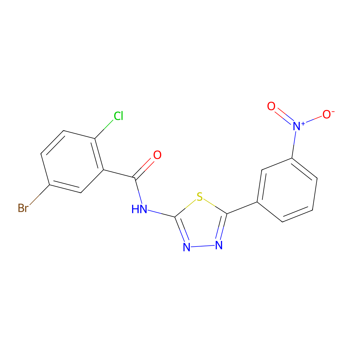5-bromo-2-chloro-N-[5-(3-nitrophenyl)-1,3,4-thiadiazol-2-yl]benzamide molecular structure, CAS 391862-55-8