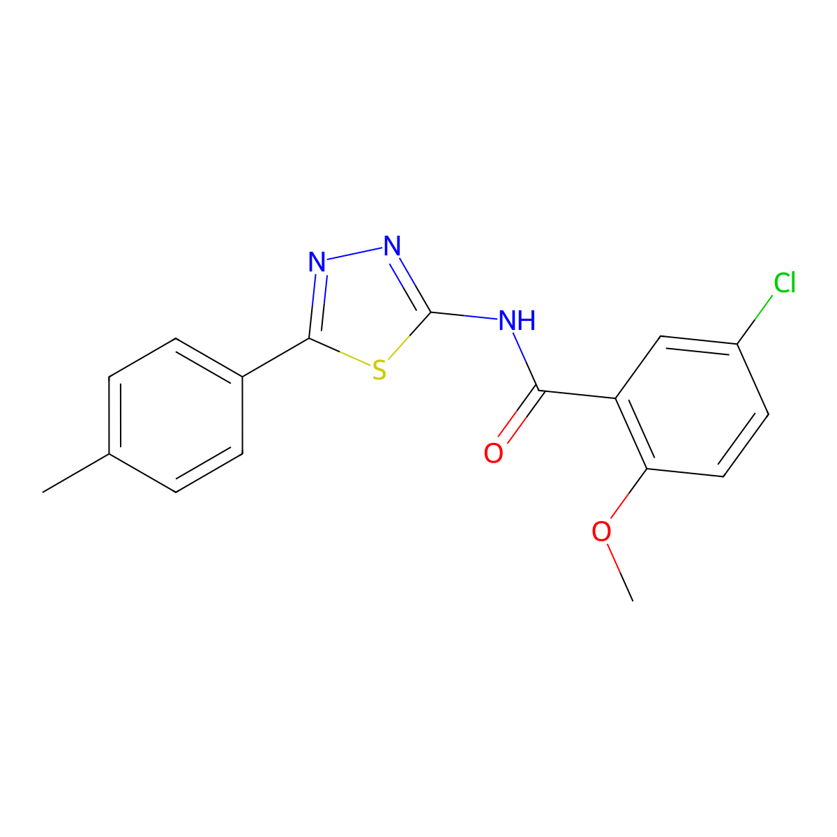5-chloro-2-methoxy-N-[5-(4-methylphenyl)-1,3,4-thiadiazol-2-yl]benzamide molecular structure, CAS 391862-62-7