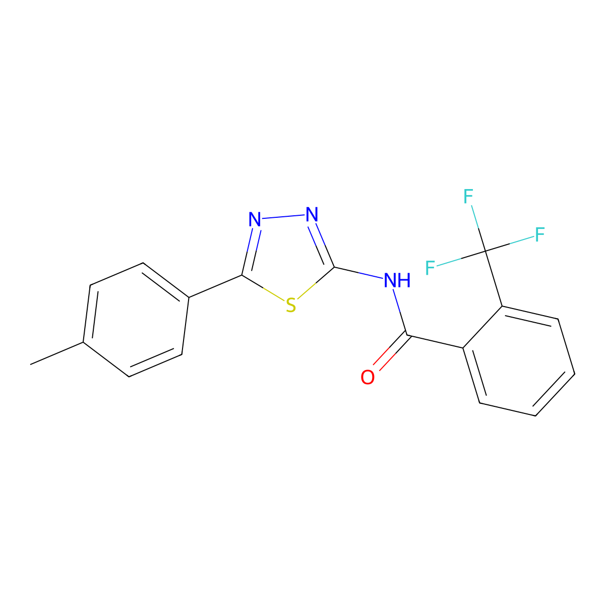 N-[5-(4-methylphenyl)-1,3,4-thiadiazol-2-yl]-2-(trifluoromethyl)benzamide molecular structure, CAS 391862-68-3