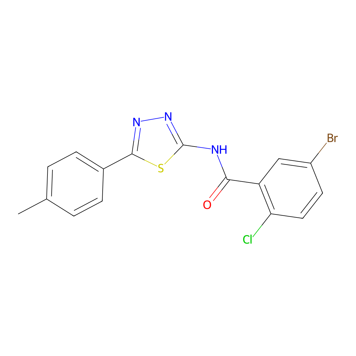 5-bromo-2-chloro-N-[5-(4-methylphenyl)-1,3,4-thiadiazol-2-yl]benzamide molecular structure, CAS 391862-69-4