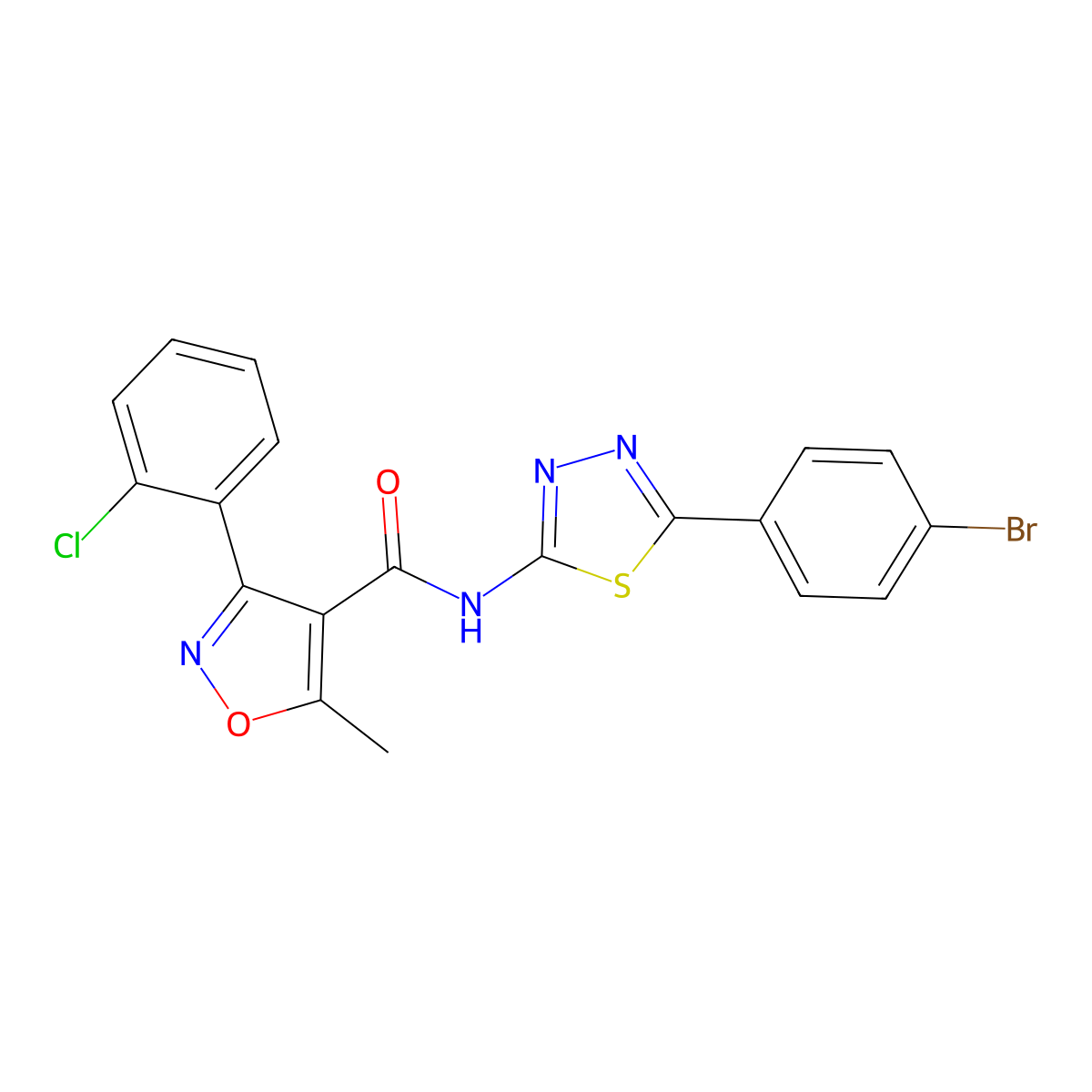 N-[5-(4-bromophenyl)-1,3,4-thiadiazol-2-yl]-3-(2-chlorophenyl)-5-methyl-1,2-oxazole-4-carboxamide molecular structure, CAS 391862-77-4
