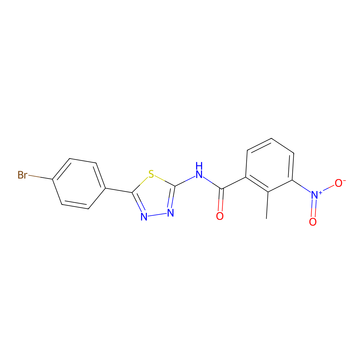 N-[5-(4-bromophenyl)-1,3,4-thiadiazol-2-yl]-2-methyl-3-nitrobenzamide molecular structure, CAS 391862-80-9