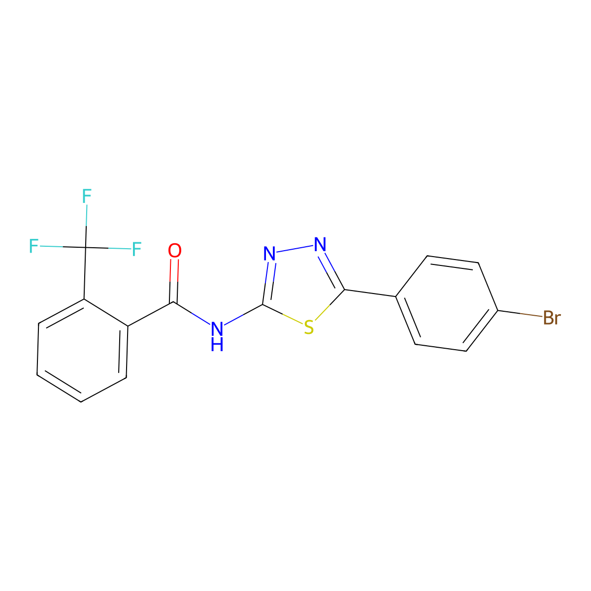 N-(5-(4-bromophenyl)-1,3,4-thiadiazol-2-yl)-2-(trifluoromethyl)benzamide molecular structure, CAS 391862-82-1