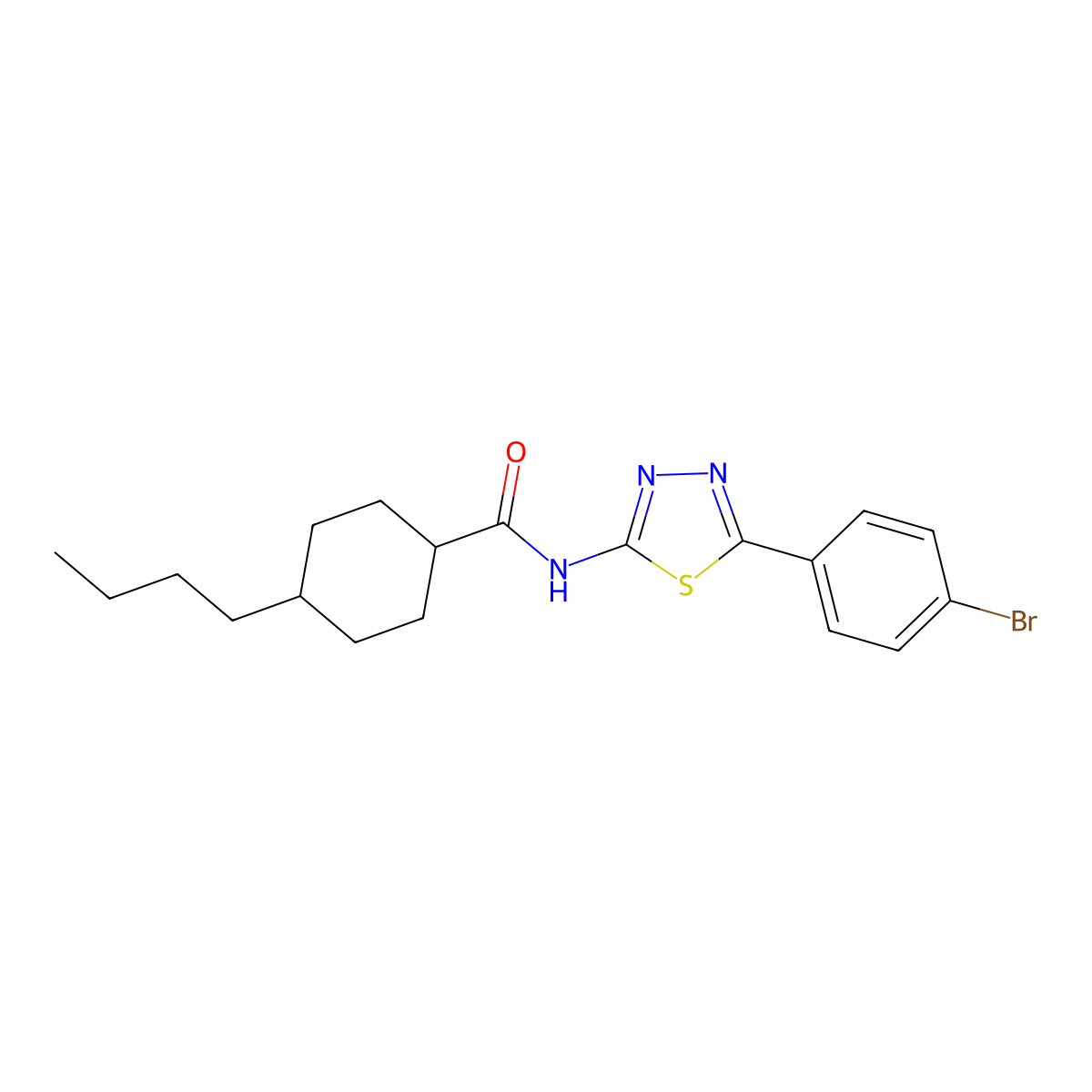 N-[5-(4-bromophenyl)-1,3,4-thiadiazol-2-yl]-4-butylcyclohexane-1-carboxamide molecular structure, CAS 391862-84-3