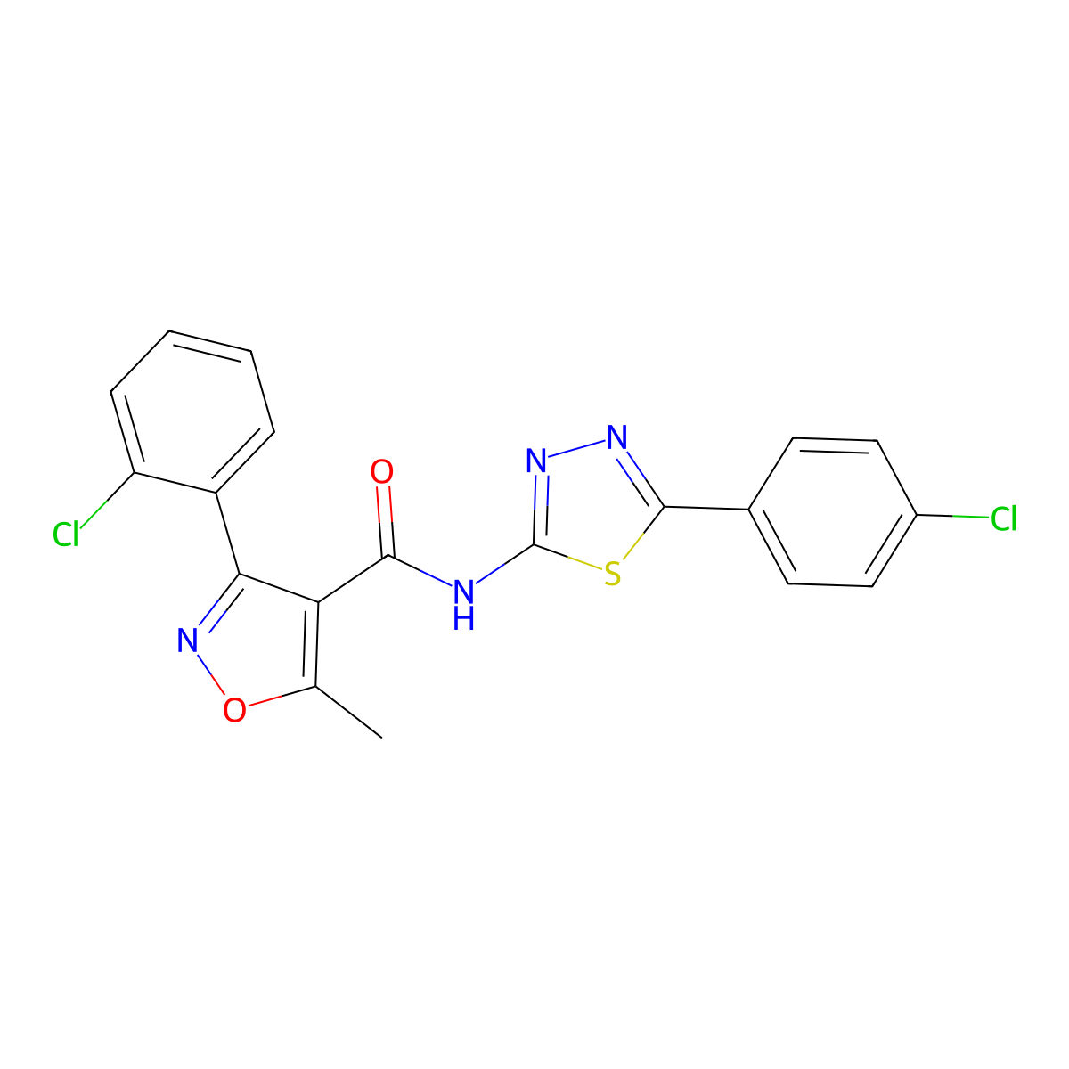 3-(2-chlorophenyl)-N-(5-(4-chlorophenyl)-1,3,4-thiadiazol-2-yl)-5-methylisoxazole-4-carboxamide molecular structure, CAS 391862-92-3