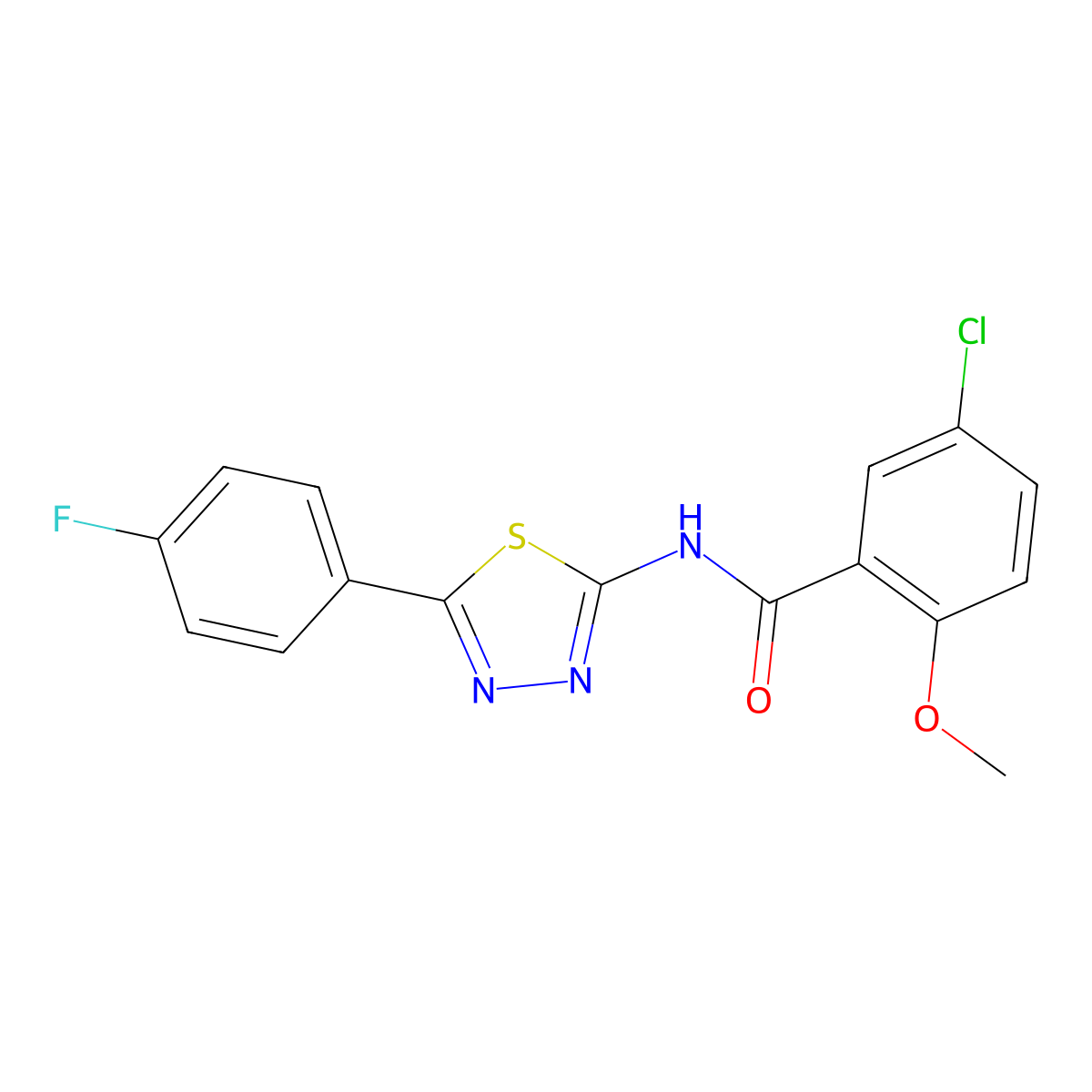 5-chloro-N-[5-(4-fluorophenyl)-1,3,4-thiadiazol-2-yl]-2-methoxybenzamide molecular structure, CAS 391863-03-9
