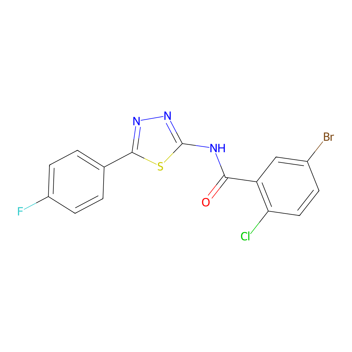 5-bromo-2-chloro-N-[5-(4-fluorophenyl)-1,3,4-thiadiazol-2-yl]benzamide molecular structure, CAS 391863-11-9