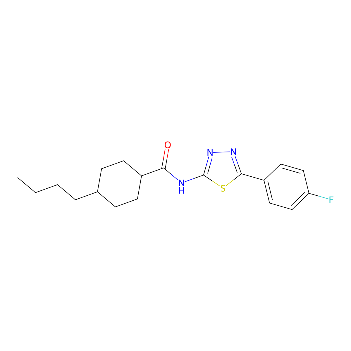 4-butyl-N-[5-(4-fluorophenyl)-1,3,4-thiadiazol-2-yl]cyclohexane-1-carboxamide molecular structure, CAS 391863-12-0