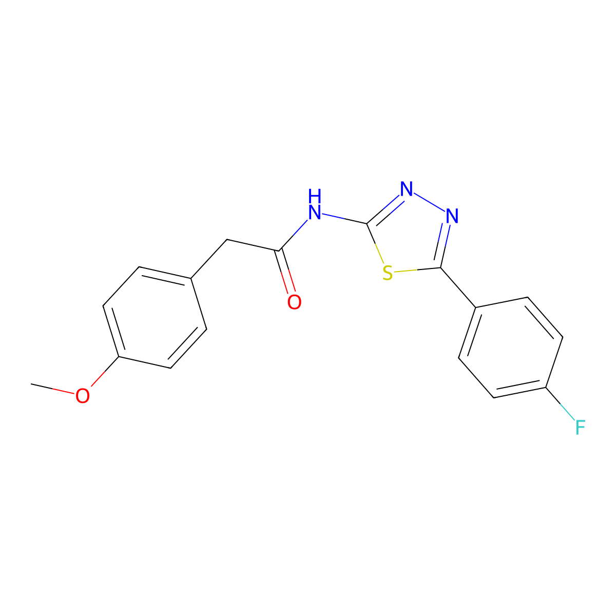 N-[5-(4-fluorophenyl)-1,3,4-thiadiazol-2-yl]-2-(4-methoxyphenyl)acetamide molecular structure, CAS 391863-14-2