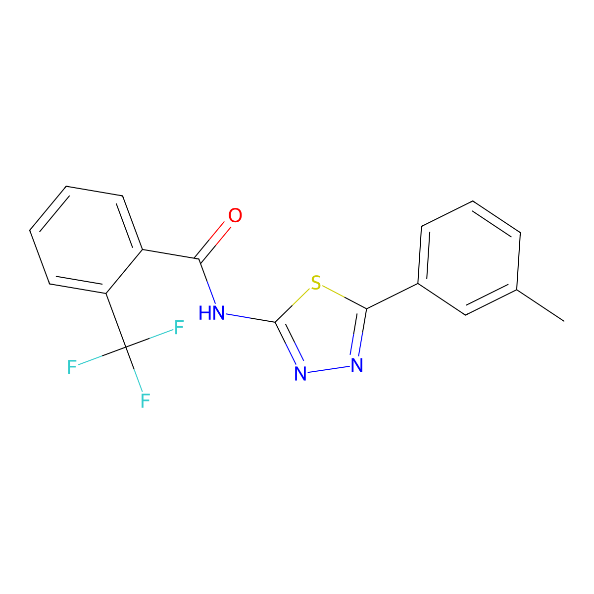 N-[5-(3-methylphenyl)-1,3,4-thiadiazol-2-yl]-2-(trifluoromethyl)benzamide molecular structure, CAS 391863-24-4