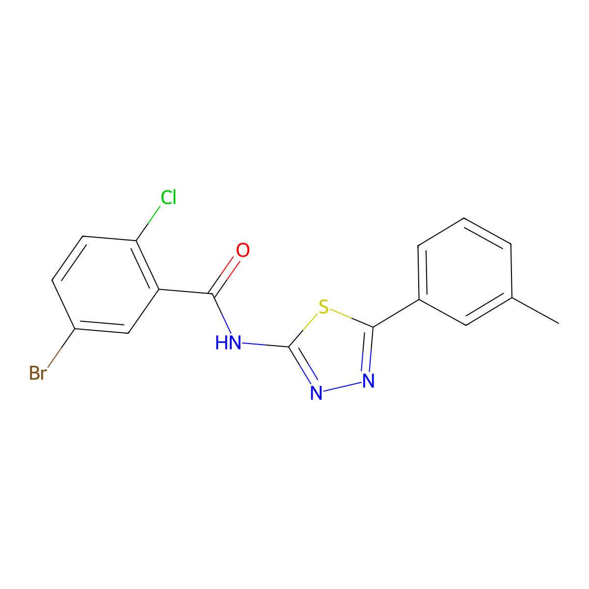 5-bromo-2-chloro-N-[5-(3-methylphenyl)-1,3,4-thiadiazol-2-yl]benzamide molecular structure, CAS 391863-25-5