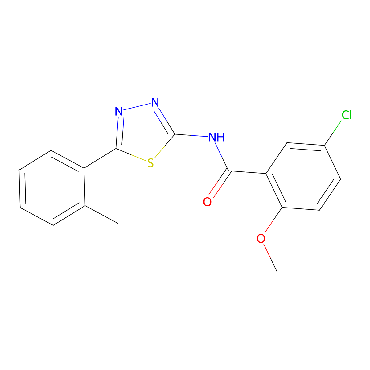 5-chloro-2-methoxy-N-[5-(2-methylphenyl)-1,3,4-thiadiazol-2-yl]benzamide molecular structure, CAS 391863-31-3