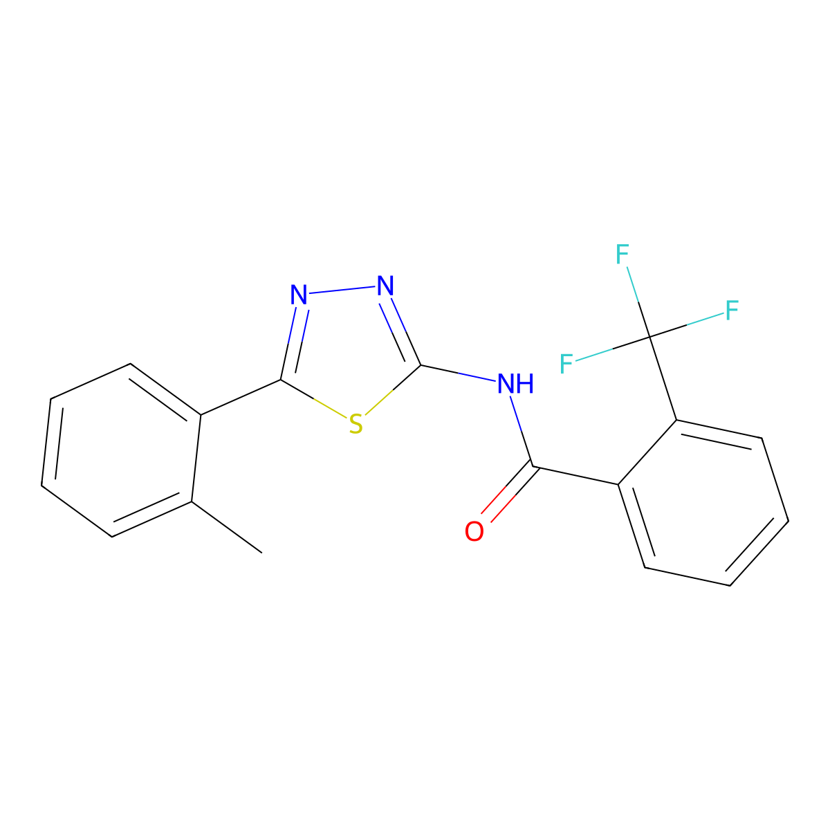 N-[5-(2-methylphenyl)-1,3,4-thiadiazol-2-yl]-2-(trifluoromethyl)benzamide molecular structure, CAS 391863-37-9