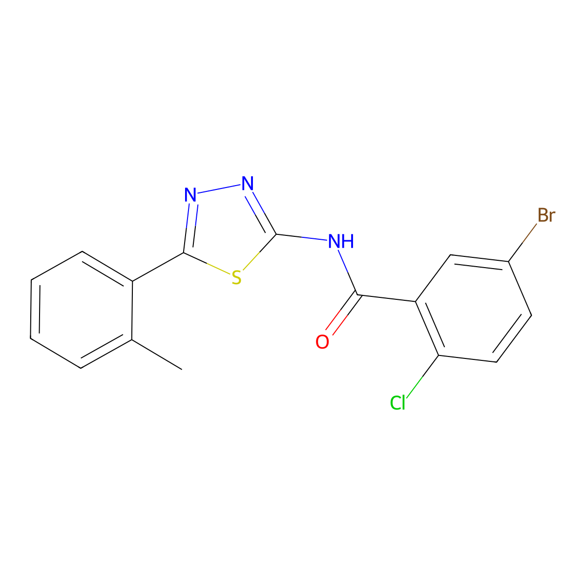 5-bromo-2-chloro-N-[5-(2-methylphenyl)-1,3,4-thiadiazol-2-yl]benzamide molecular structure, CAS 391863-38-0
