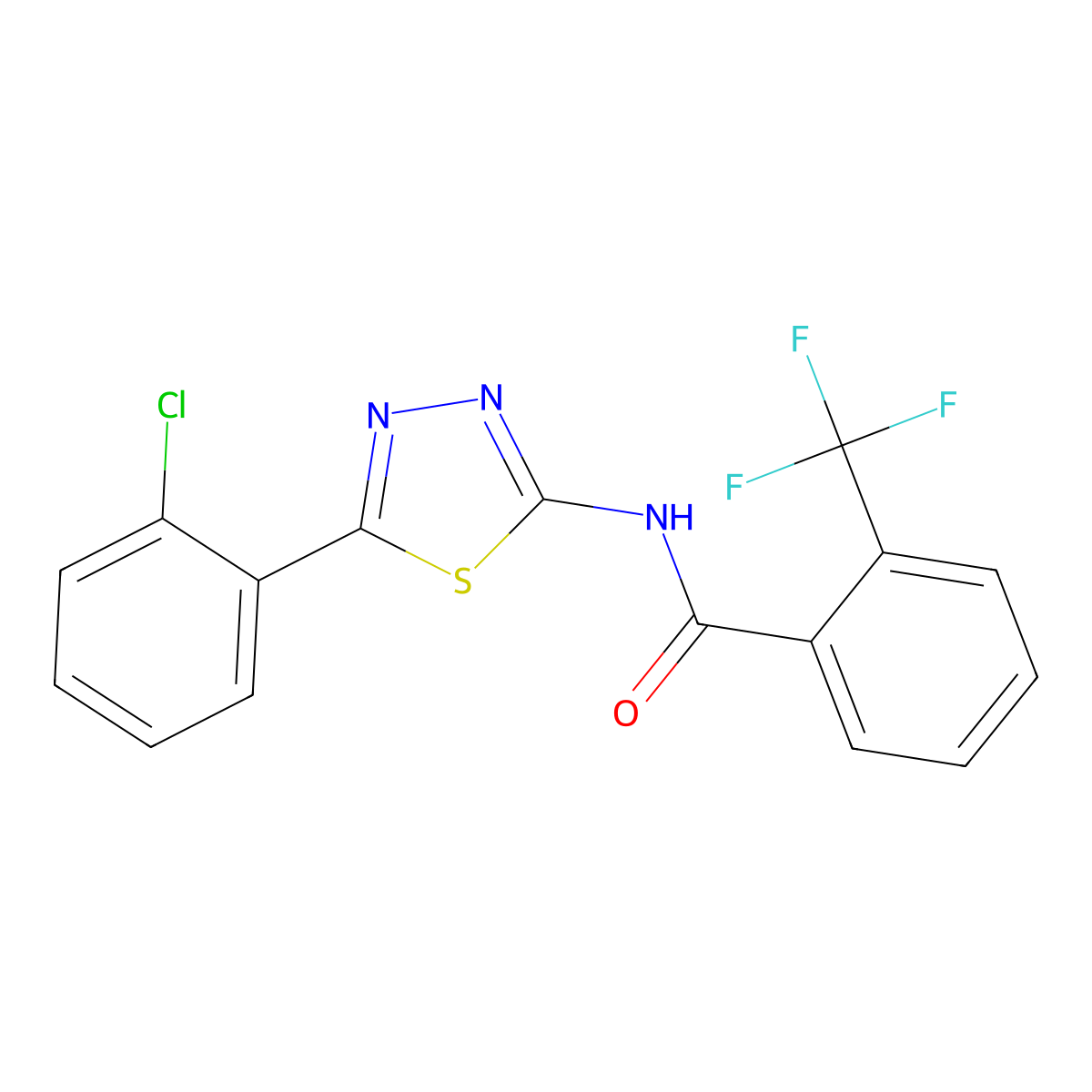 N-(5-(2-chlorophenyl)-1,3,4-thiadiazol-2-yl)-2-(trifluoromethyl)benzamide molecular structure, CAS 391863-61-9