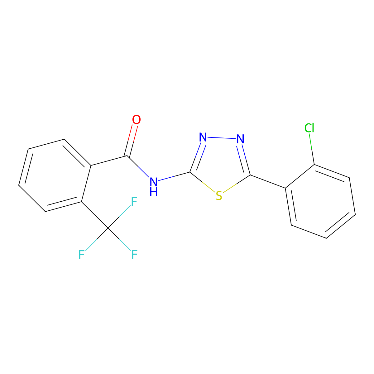 N-(5-(2-chlorophenyl)-1,3,4-thiadiazol-2-yl)-2-(trifluoromethyl)benzamide molecular structure, CAS 391863-61-9
