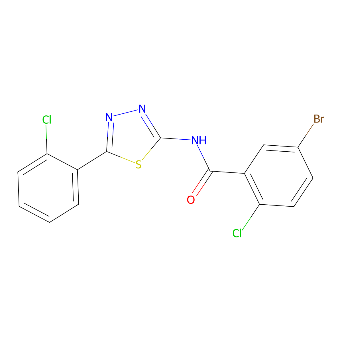 5-bromo-2-chloro-N-[5-(2-chlorophenyl)-1,3,4-thiadiazol-2-yl]benzamide molecular structure, CAS 391863-63-1