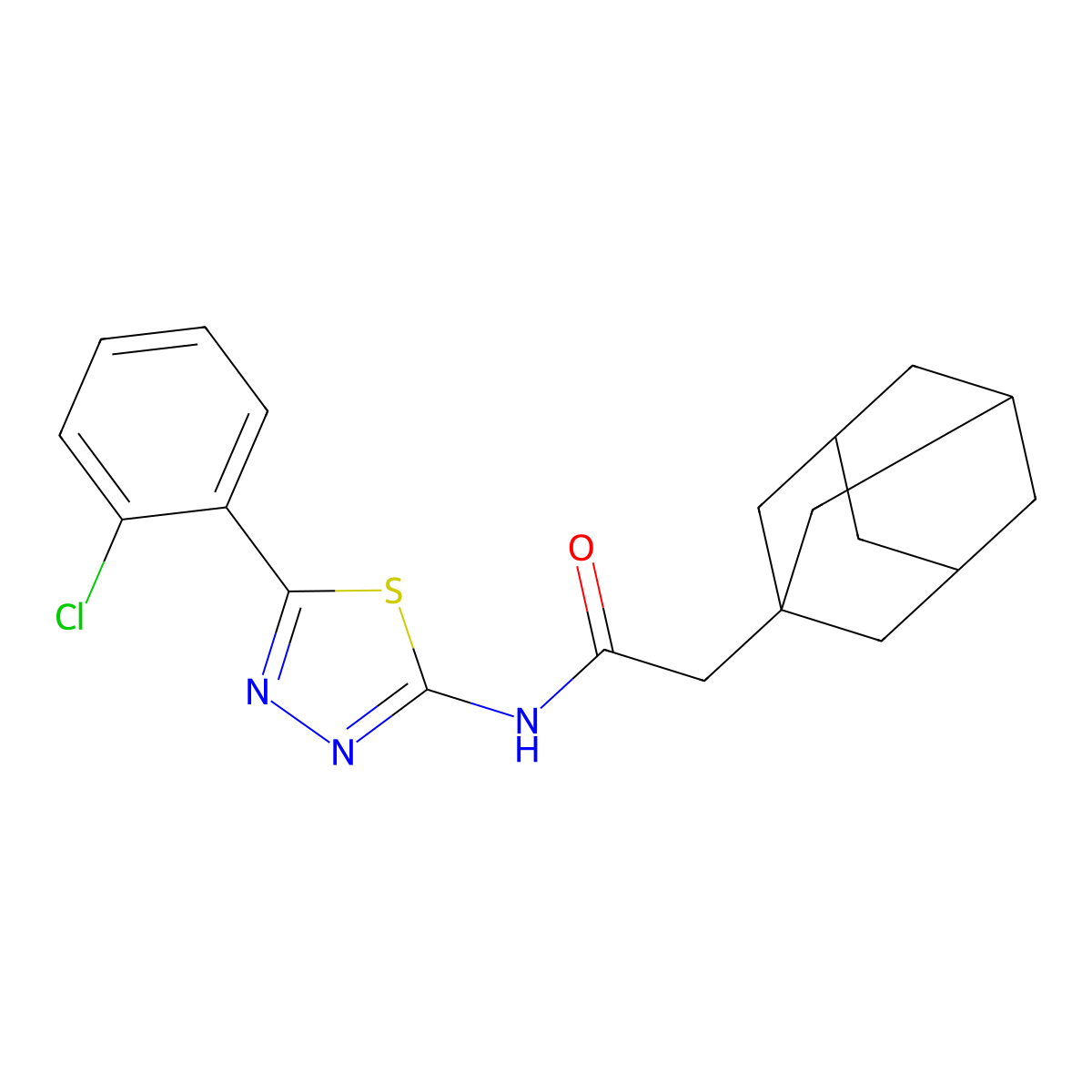 2-(1-adamantyl)-N-[5-(2-chlorophenyl)-1,3,4-thiadiazol-2-yl]acetamide molecular structure, CAS 391863-65-3