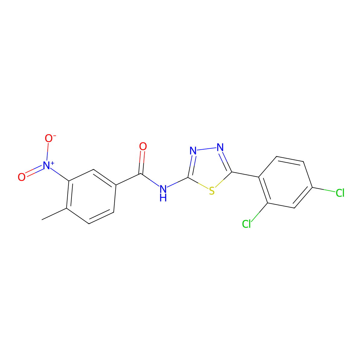 N-[5-(2,4-dichlorophenyl)-1,3,4-thiadiazol-2-yl]-4-methyl-3-nitrobenzamide molecular structure, CAS 391863-81-3