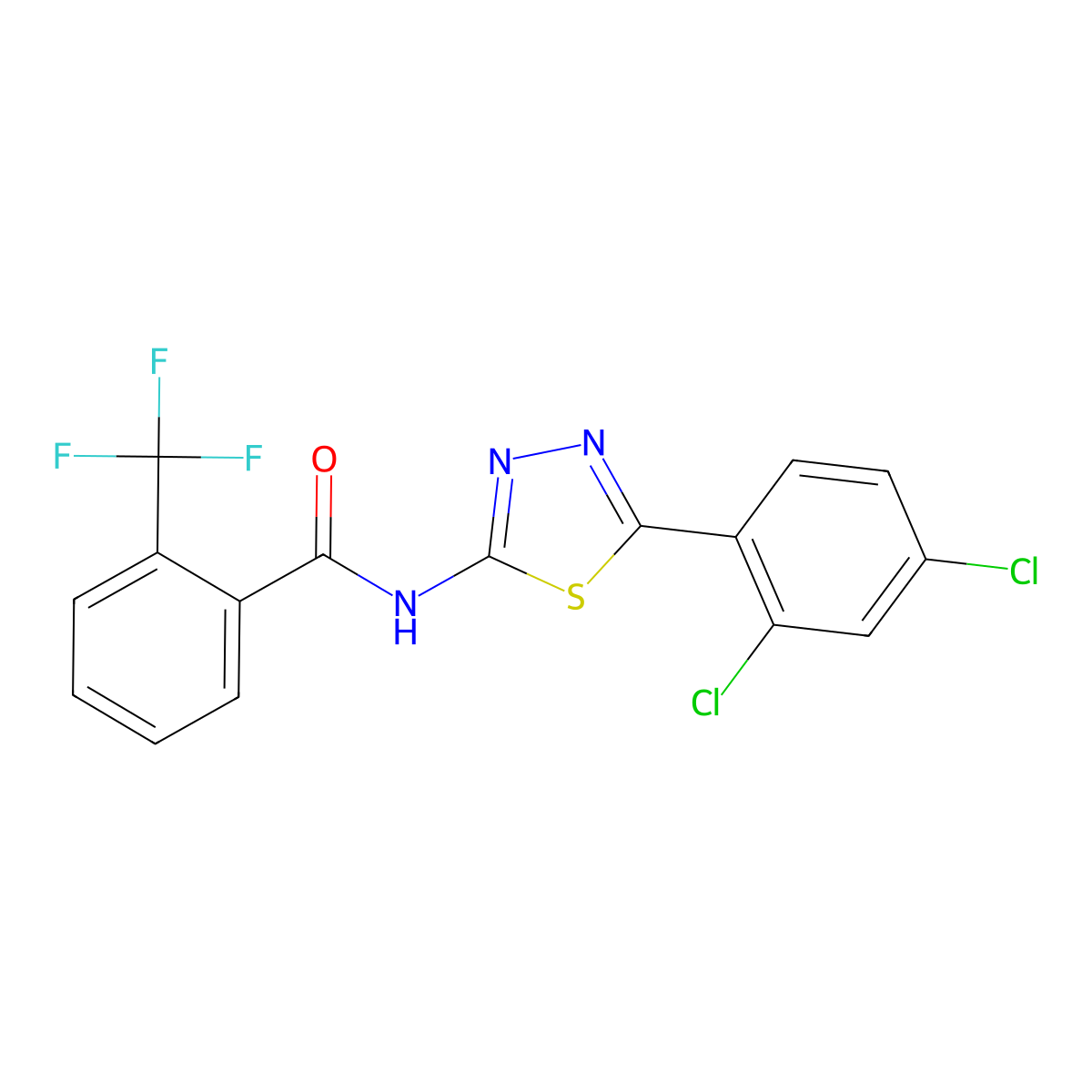 N-[5-(2,4-dichlorophenyl)-1,3,4-thiadiazol-2-yl]-2-(trifluoromethyl)benzamide molecular structure, CAS 391863-82-4