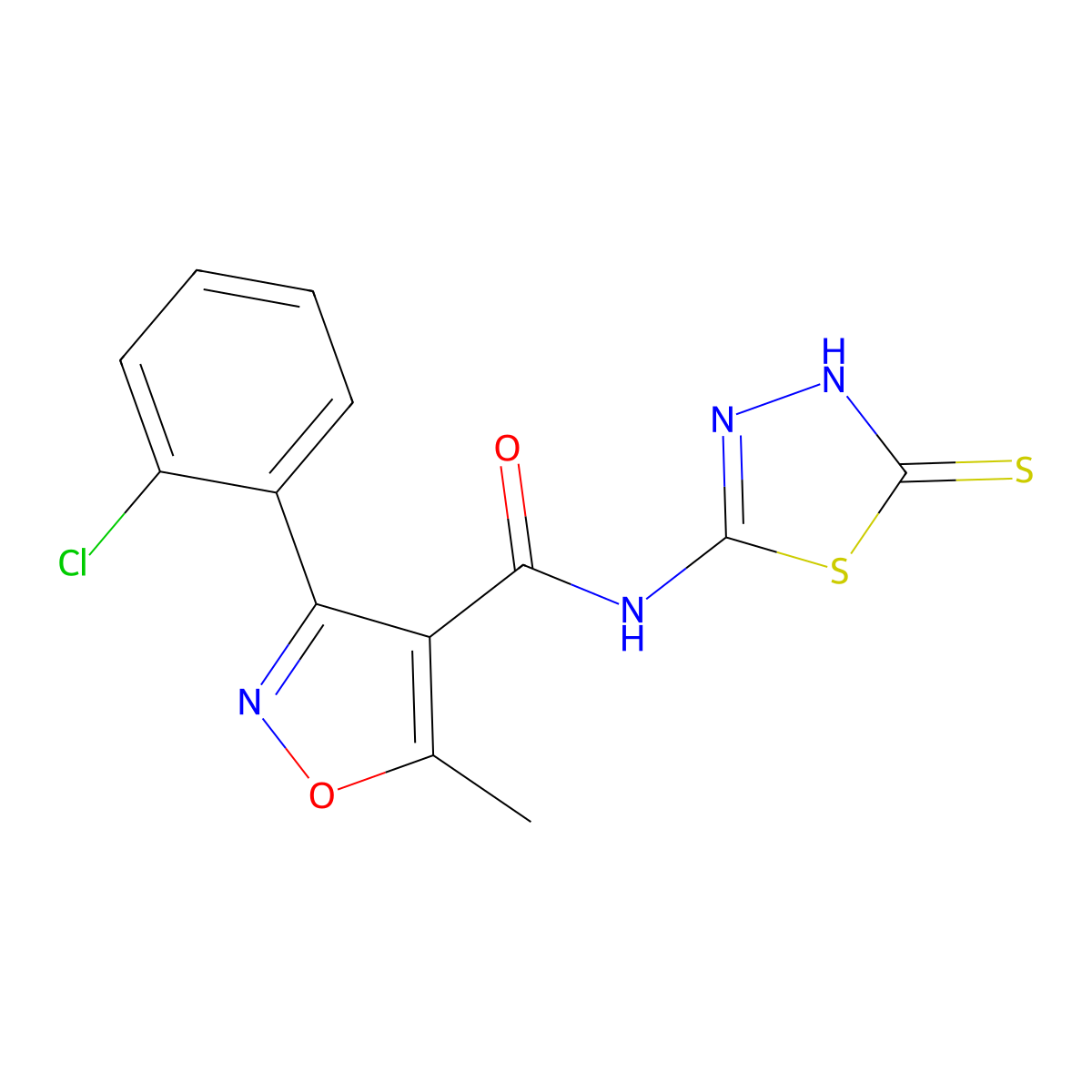 3-(2-chlorophenyl)-N-(5-mercapto-1,3,4-thiadiazol-2-yl)-5-methylisoxazole-4-carboxamide molecular structure, CAS 391864-10-1
