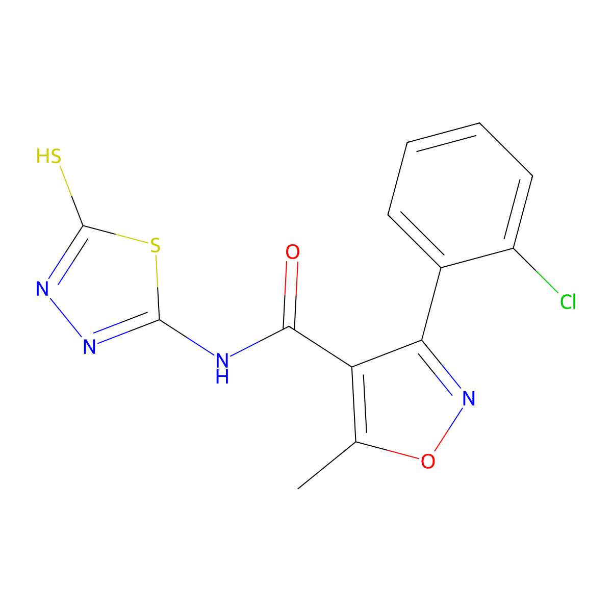 3-(2-chlorophenyl)-N-(5-mercapto-1,3,4-thiadiazol-2-yl)-5-methylisoxazole-4-carboxamide molecular structure, CAS 391864-10-1