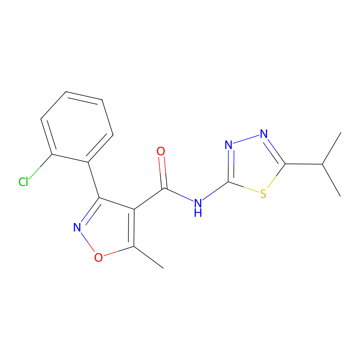 3-(2-chlorophenyl)-5-methyl-N-(5-propan-2-yl-1,3,4-thiadiazol-2-yl)-4-isoxazolecarboxamide molecular structure, CAS 391864-22-5