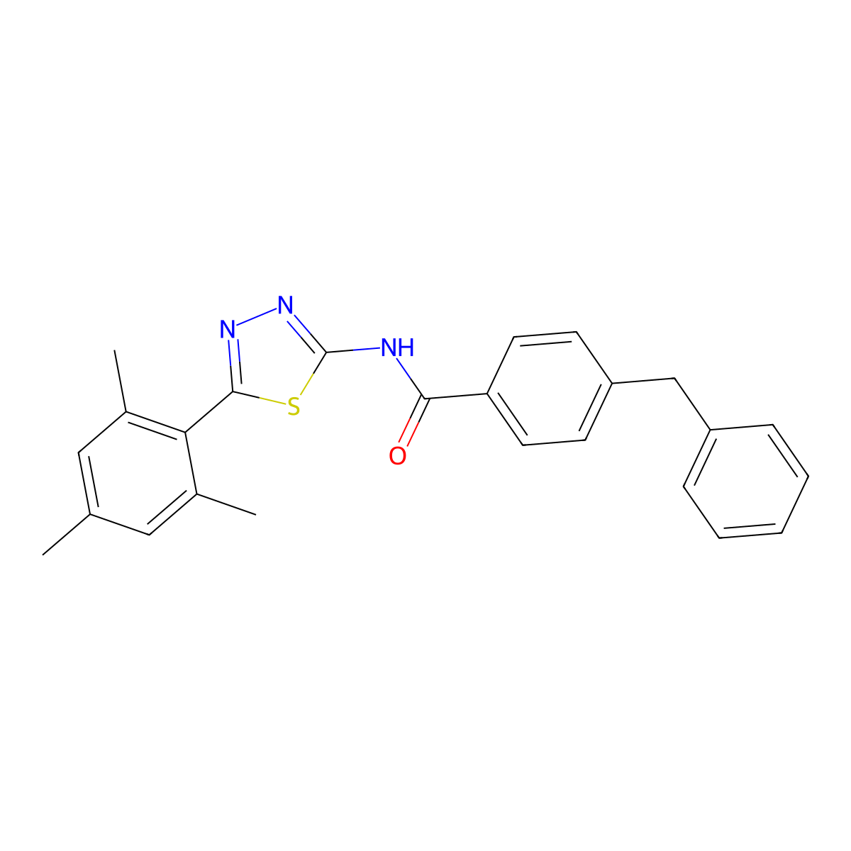 4-benzyl-N-[5-(2,4,6-trimethylphenyl)-1,3,4-thiadiazol-2-yl]benzamide molecular structure, CAS 391866-10-7
