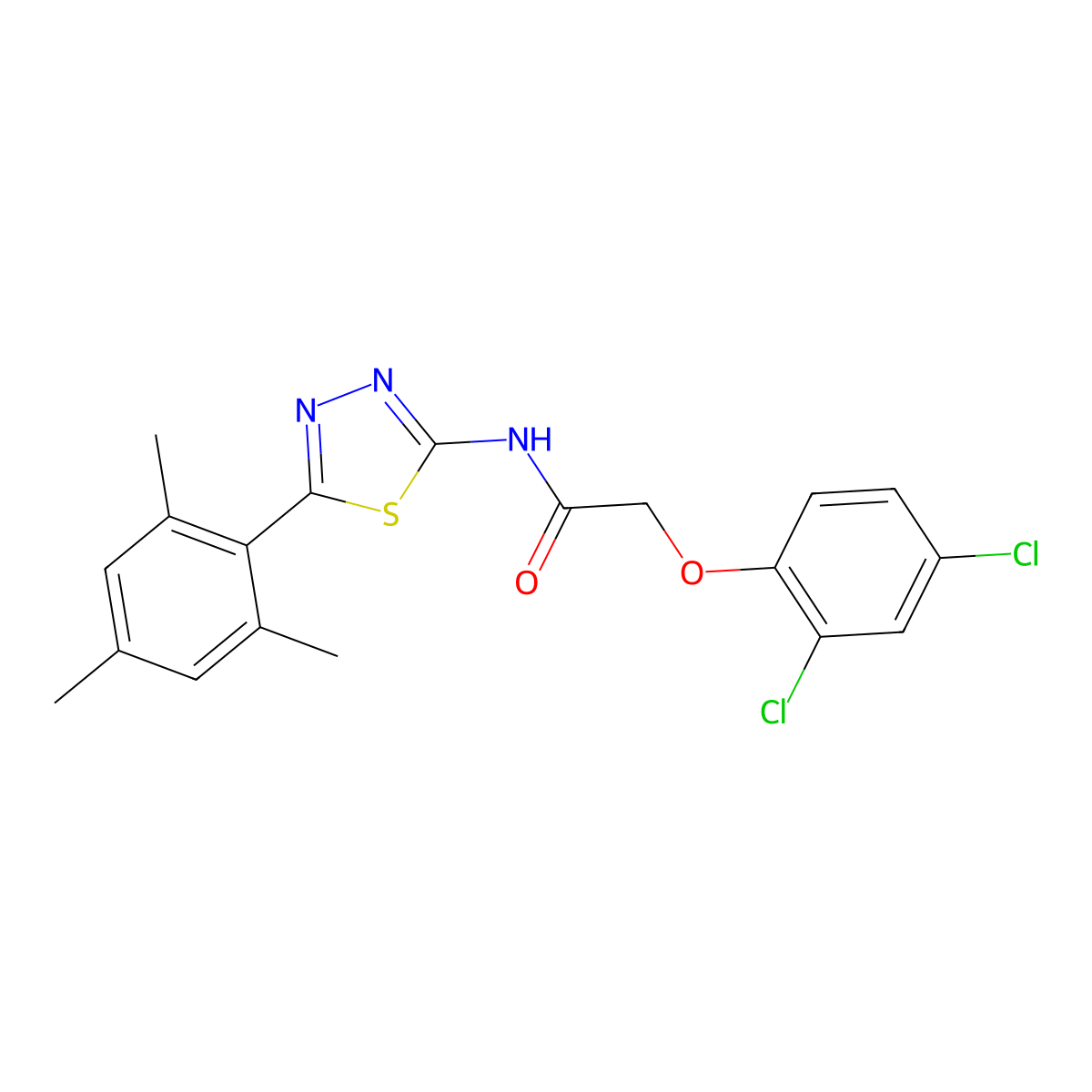 2-(2,4-dichlorophenoxy)-N-[5-(2,4,6-trimethylphenyl)-1,3,4-thiadiazol-2-yl]acetamide molecular structure, CAS 391866-14-1