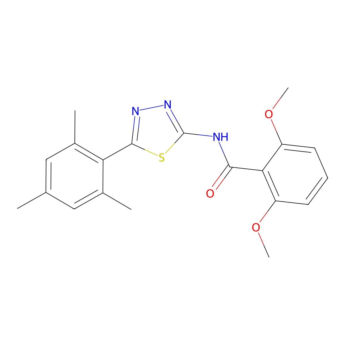 2,6-dimethoxy-N-[5-(2,4,6-trimethylphenyl)-1,3,4-thiadiazol-2-yl]benzamide molecular structure, CAS 391866-19-6