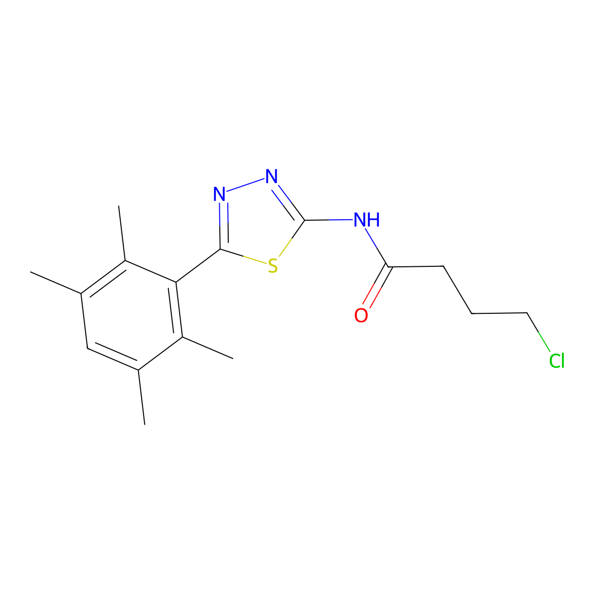 4-chloro-N-[5-(2,3,5,6-tetramethylphenyl)-1,3,4-thiadiazol-2-yl]butanamide molecular structure, CAS 391866-22-1