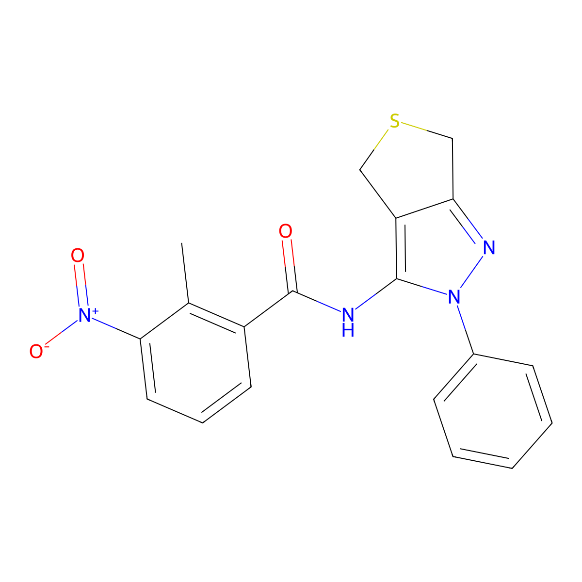 2-methyl-3-nitro-N-(2-phenyl-4,6-dihydrothieno[3,4-c]pyrazol-3-yl)benzamide molecular structure, CAS 391866-25-4