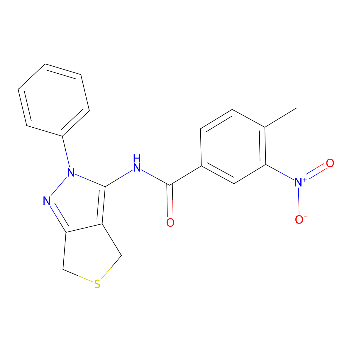 4-methyl-3-nitro-N-(2-phenyl-4,6-dihydro-2H-thieno[3,4-c]pyrazol-3-yl)benzamide molecular structure, CAS 391866-26-5