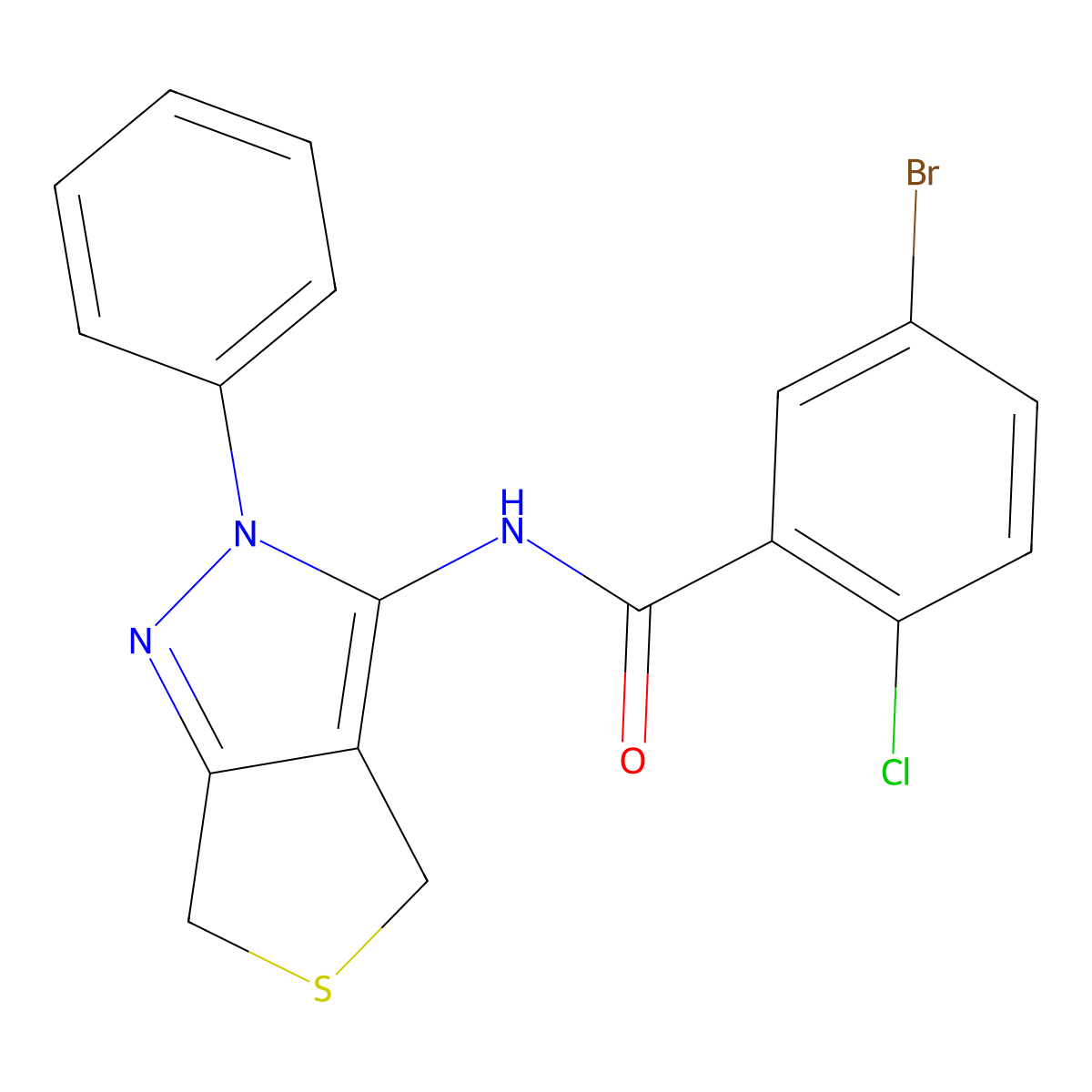 5-bromo-2-chloro-N-(2-phenyl-4,6-dihydrothieno[3,4-c]pyrazol-3-yl)benzamide molecular structure, CAS 391866-28-7