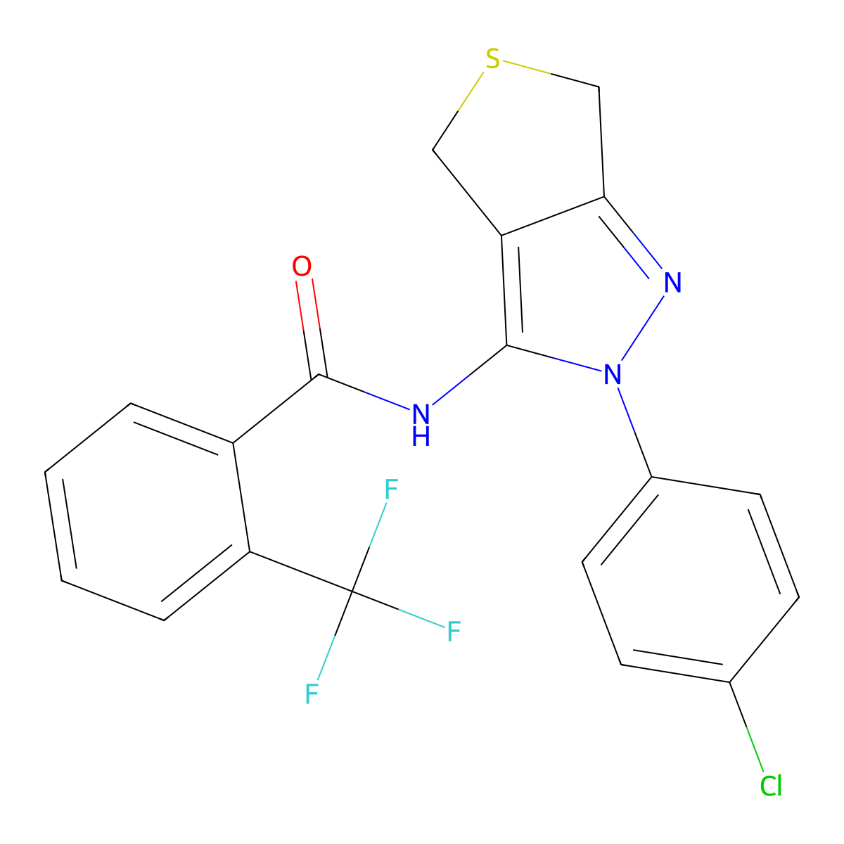 N-[2-(4-chlorophenyl)-4,6-dihydrothieno[3,4-c]pyrazol-3-yl]-2-(trifluoromethyl)benzamide molecular structure, CAS 391866-35-6