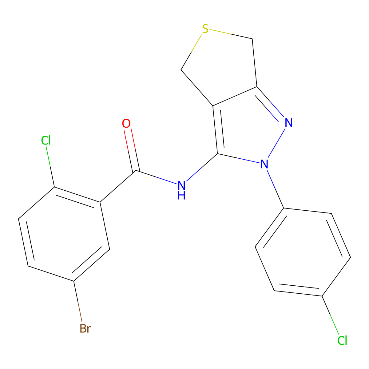 5-bromo-2-chloro-N-[2-(4-chlorophenyl)-4,6-dihydrothieno[3,4-c]pyrazol-3-yl]benzamide molecular structure, CAS 391866-36-7