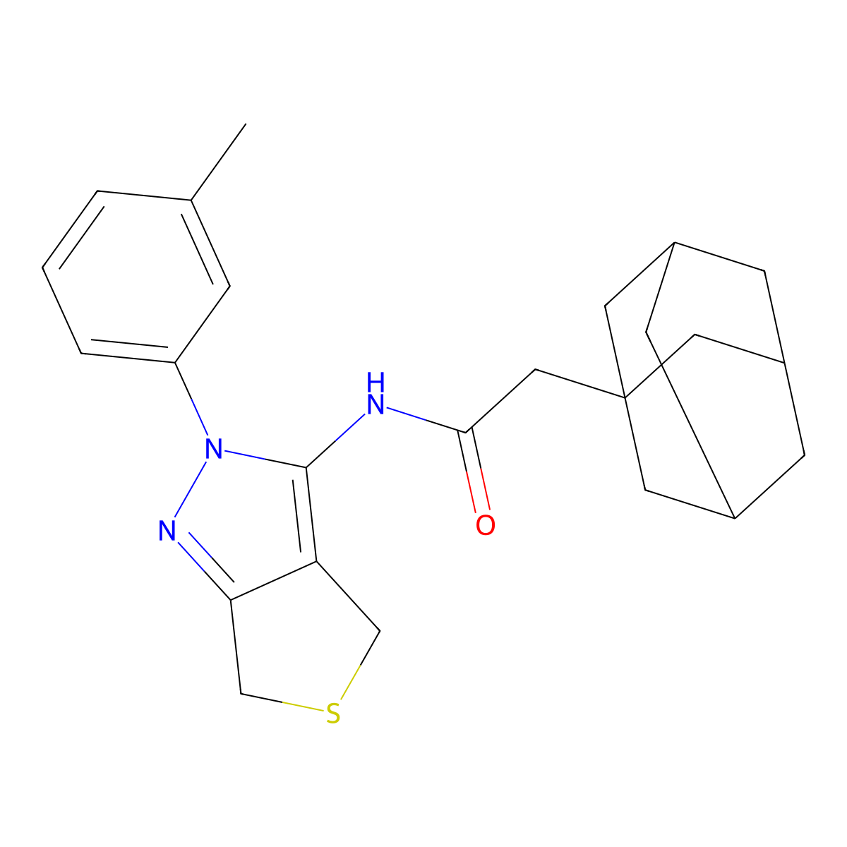 2-(1-adamantyl)-N-[2-(3-methylphenyl)-4,6-dihydrothieno[3,4-c]pyrazol-3-yl]acetamide molecular structure, CAS 391866-44-7