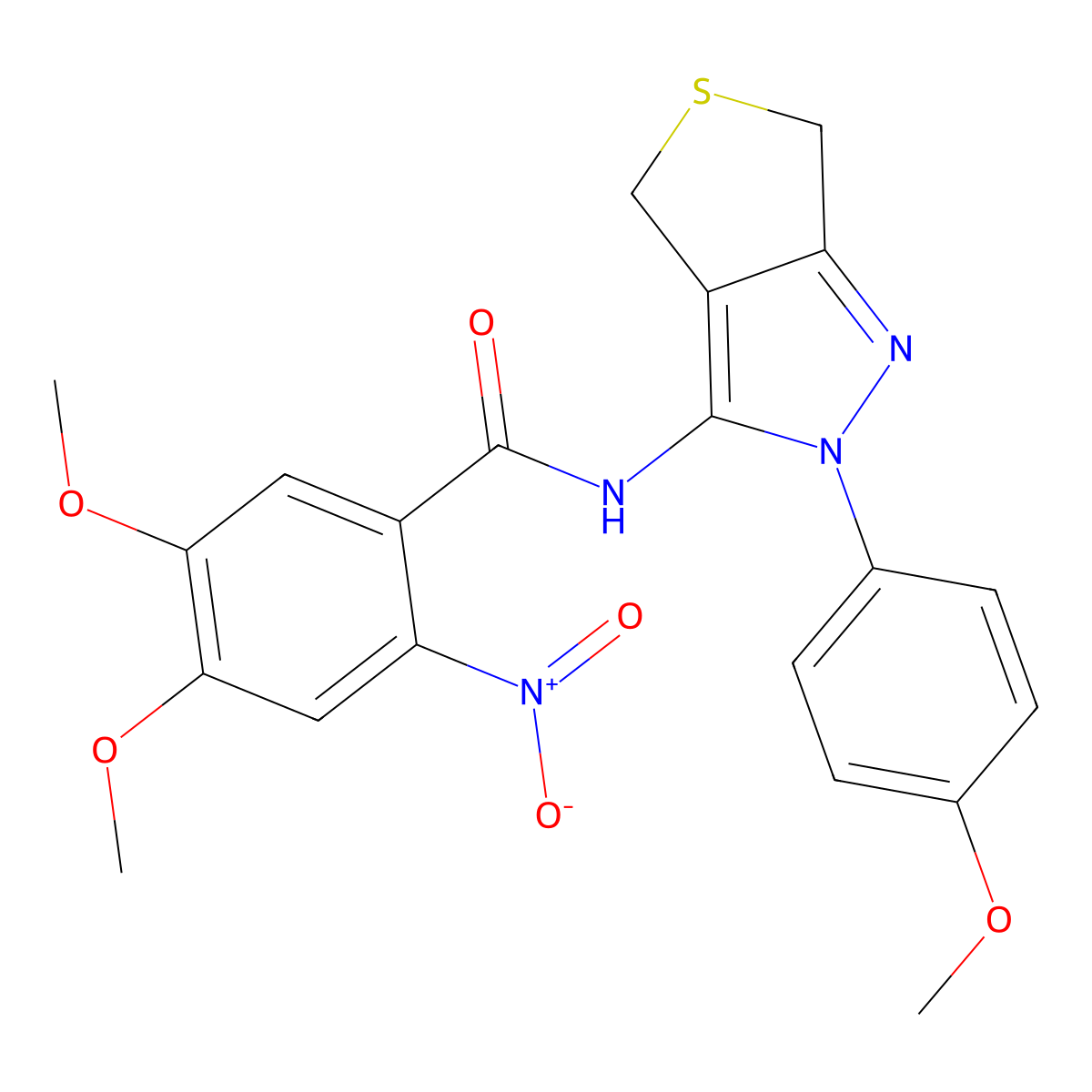 4,5-dimethoxy-N-[2-(4-methoxyphenyl)-4,6-dihydrothieno[3,4-c]pyrazol-3-yl]-2-nitrobenzamide molecular structure, CAS 391866-49-2