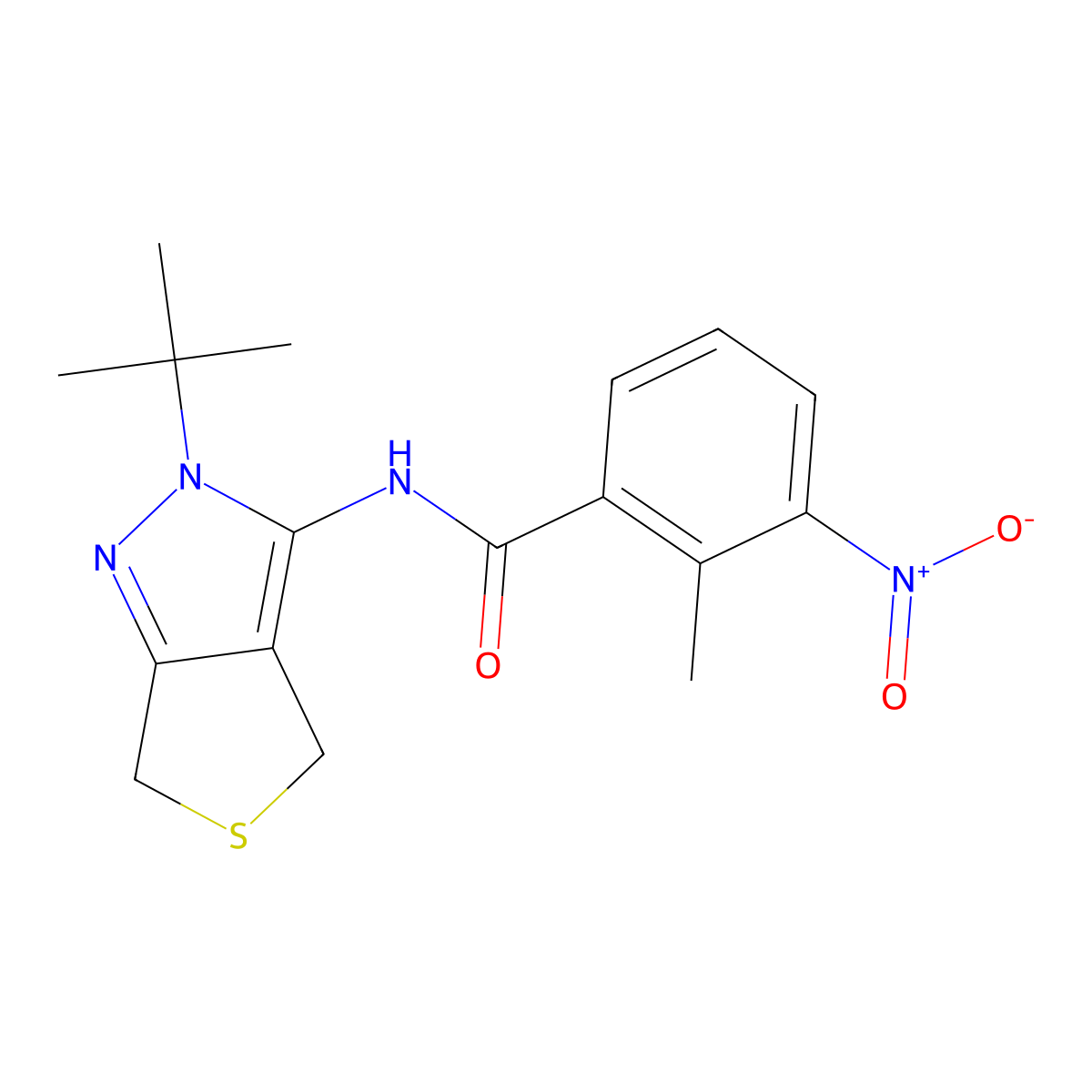 N-(2-(tert-butyl)-4,6-dihydro-2H-thieno[3,4-c]pyrazol-3-yl)-2-methyl-3-nitrobenzamide molecular structure, CAS 391866-58-3