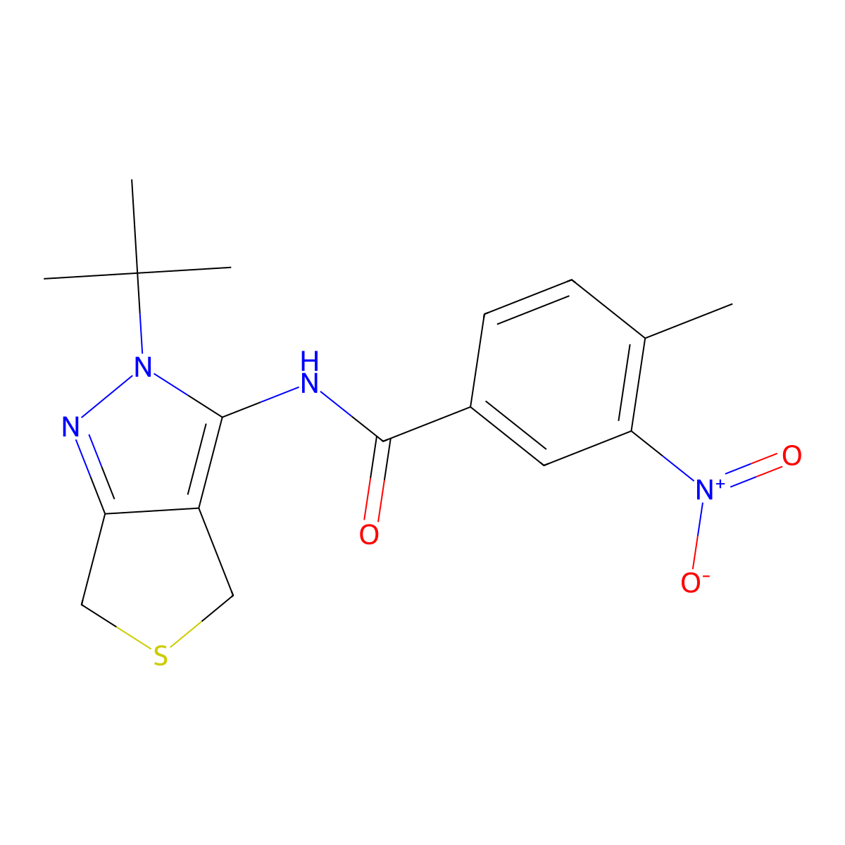 N-(2-(tert-butyl)-4,6-dihydro-2H-thieno[3,4-c]pyrazol-3-yl)-4-methyl-3-nitrobenzamide molecular structure, CAS 391866-59-4