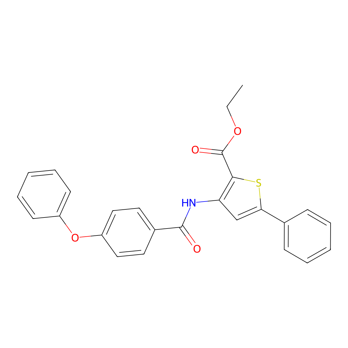 Ethyl 3-(4-phenoxybenzamido)-5-phenylthiophene-2-carboxylate molecular structure, CAS 391866-75-4
