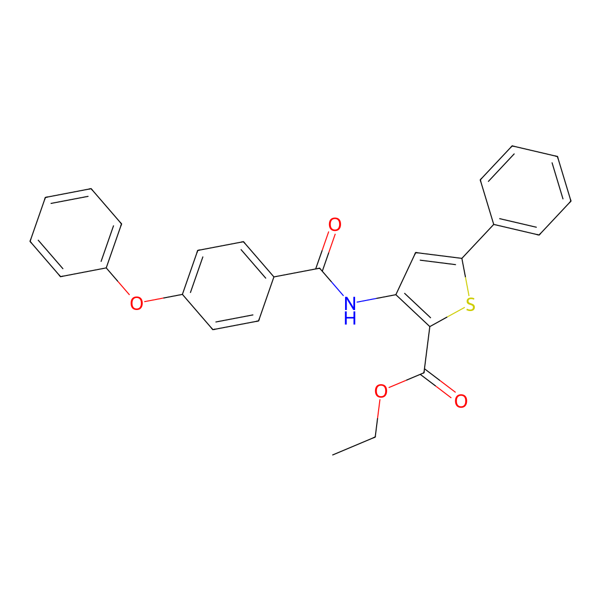 Ethyl 3-(4-phenoxybenzamido)-5-phenylthiophene-2-carboxylate molecular structure, CAS 391866-75-4
