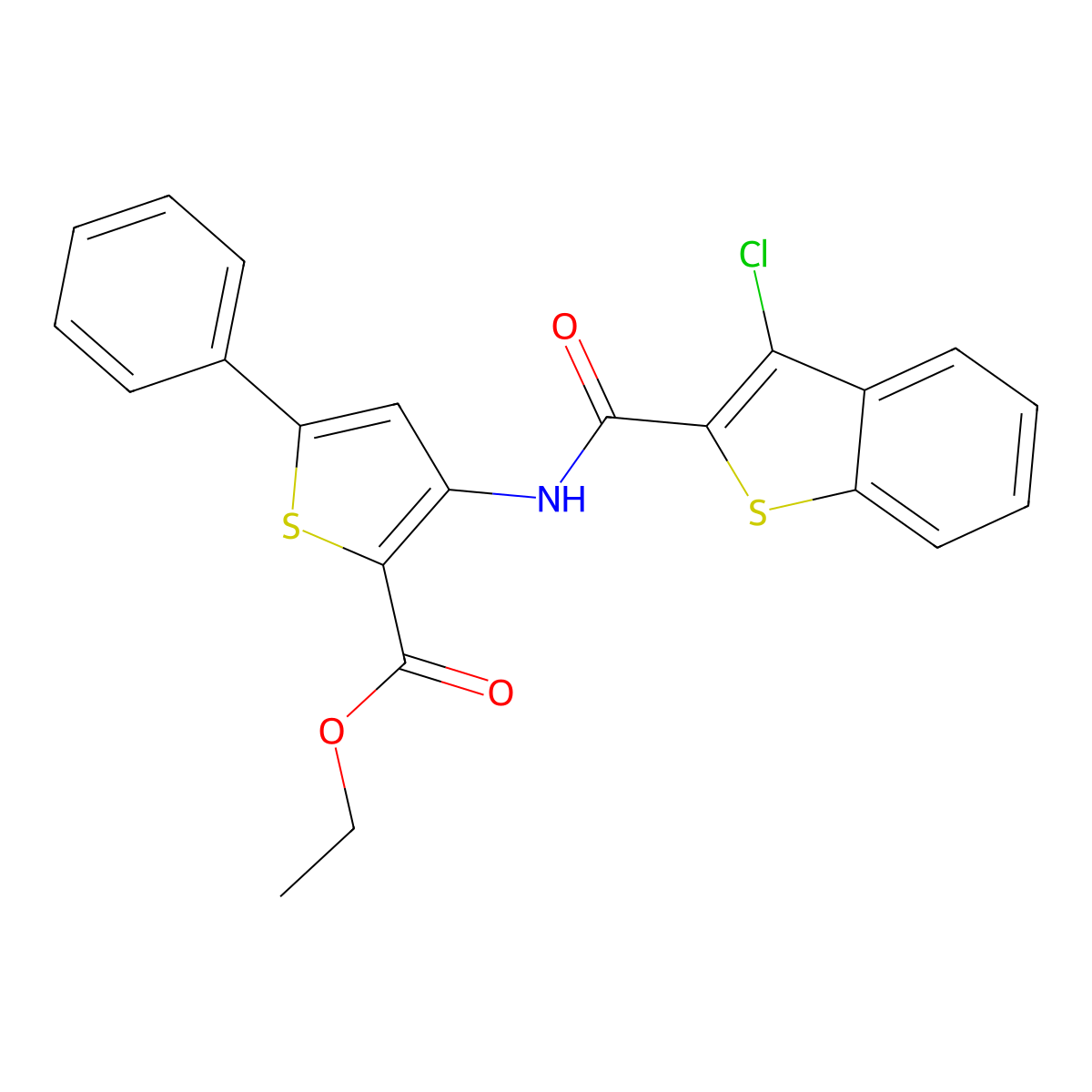 Ethyl 3-(3-chlorobenzo[b]thiophene-2-carboxamido)-5-phenylthiophene-2-carboxylate molecular structure, CAS 391866-76-5