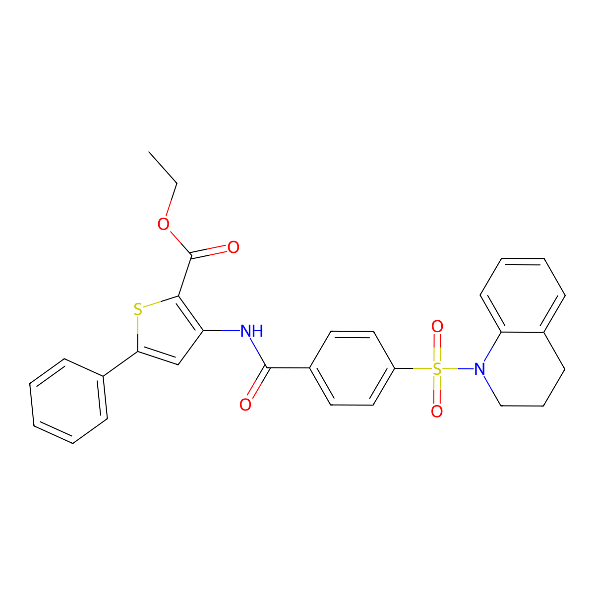 ethyl 3-(4-((3,4-dihydroquinolin-1(2H)-yl)sulfonyl)benzamido)-5-phenylthiophene-2-carboxylate molecular structure, CAS 391866-77-6