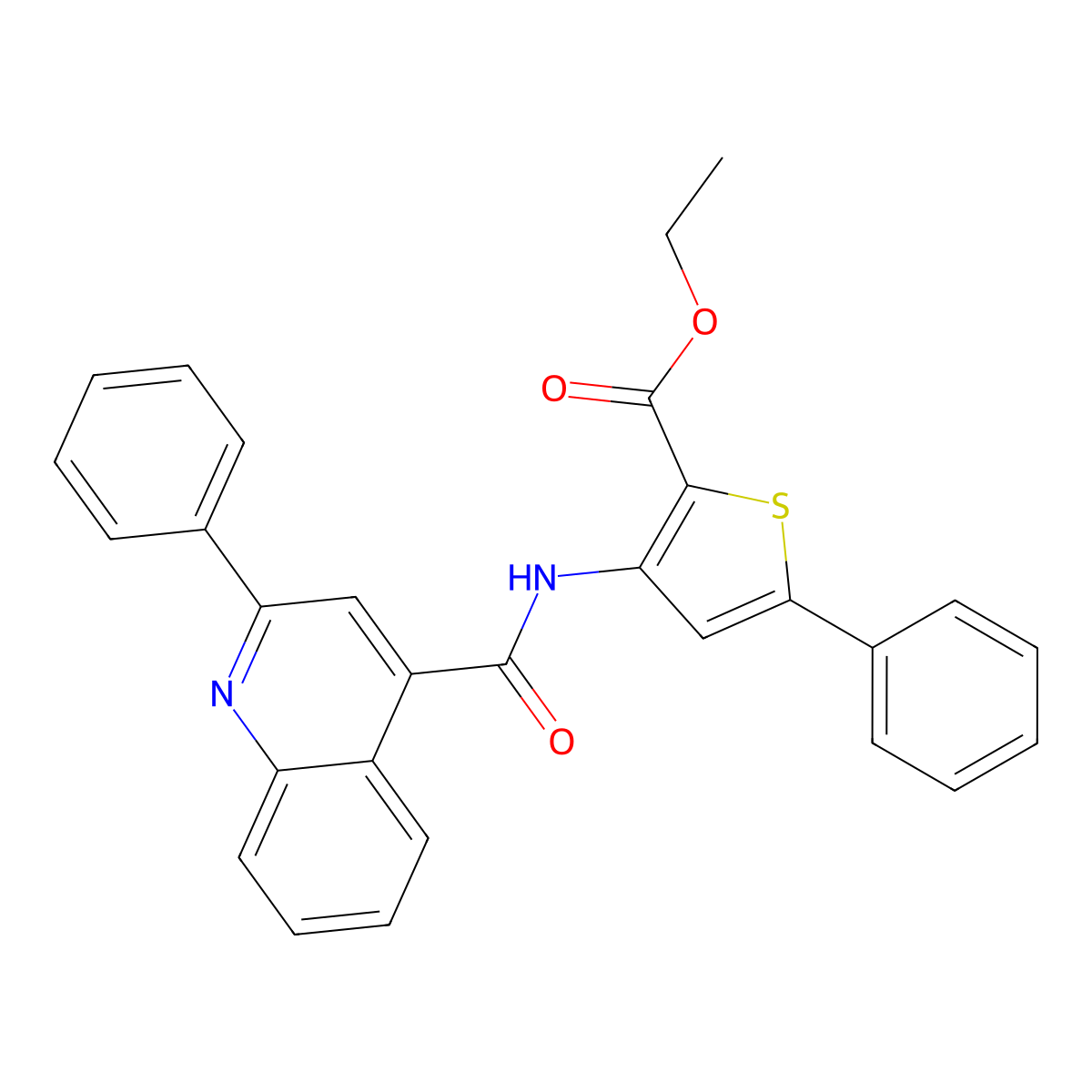 Ethyl 5-phenyl-3-(2-phenylquinoline-4-carboxamido)thiophene-2-carboxylate molecular structure, CAS 391866-78-7