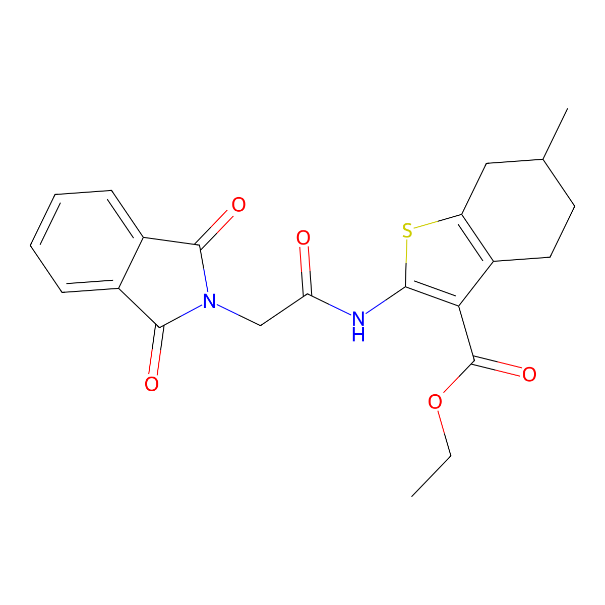 Ethyl 2-(2-(1,3-dioxoisoindolin-2-yl)acetamido)-6-methyl-4,5,6,7-tetrahydrobenzo[b]thiophene-3-carboxylate molecular structure, CAS 391866-88-9