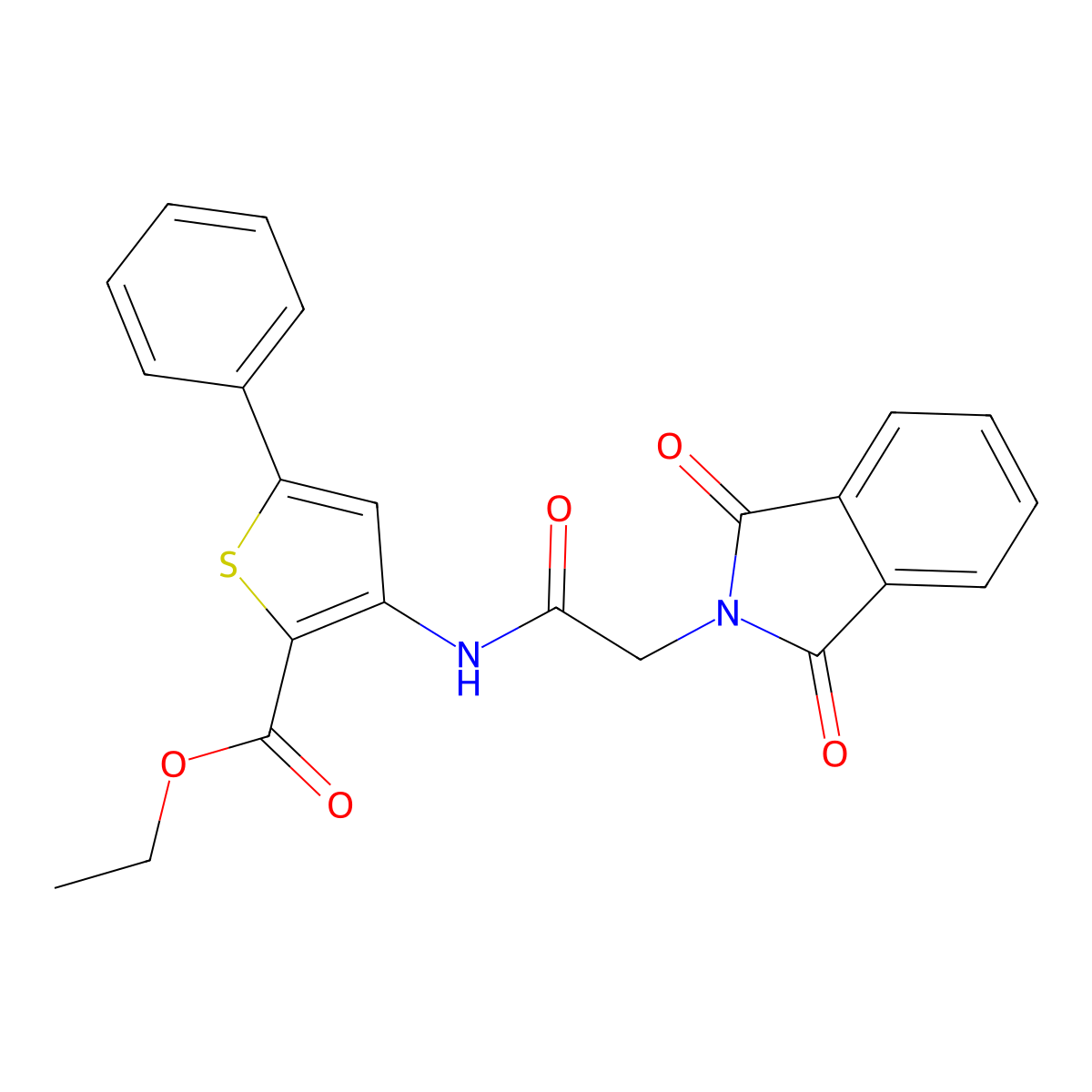 Ethyl 3-(2-(1,3-dioxoisoindolin-2-yl)acetamido)-5-phenylthiophene-2-carboxylate molecular structure, CAS 391866-91-4