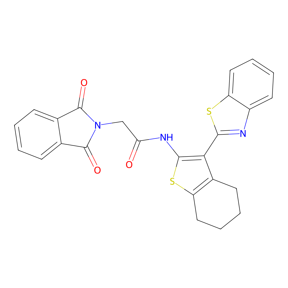 N-(3-(benzo[d]thiazol-2-yl)-4,5,6,7-tetrahydrobenzo[b]thiophen-2-yl)-2-(1,3-dioxoisoindolin-2-yl)acetamide molecular structure, CAS 391866-92-5